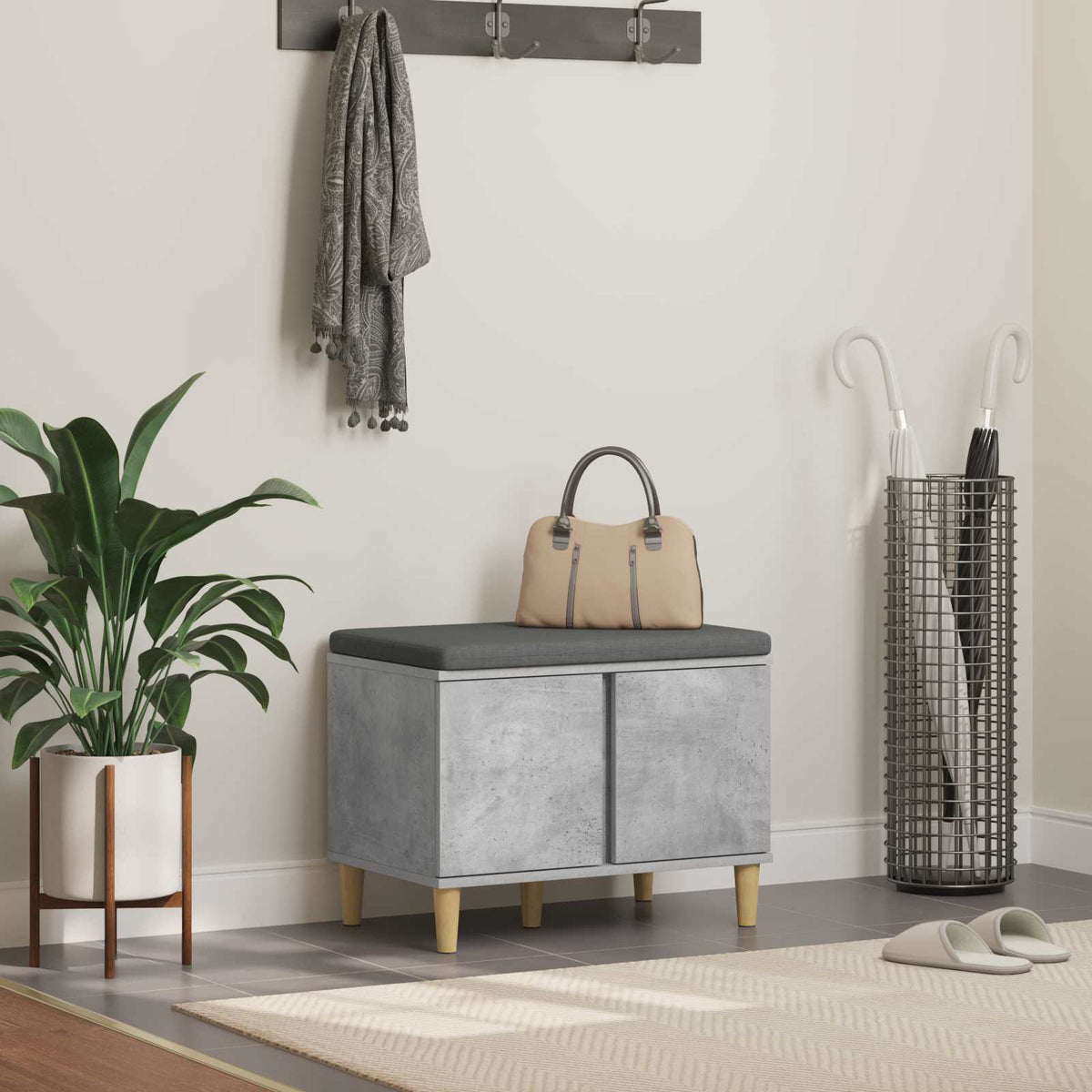 Halbank met kussen met opslag Beton Grijs 60 x 38 x 46 cm is nu te koop bij PeponiXL, paradijselijk wonen!