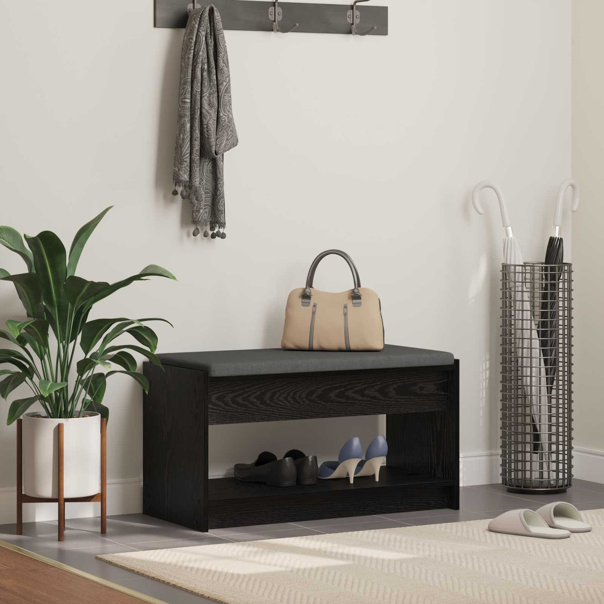 Halbank met kussen met plank Zwarte Eik 83 x 38 x 45 cm is nu te koop bij PeponiXL, paradijselijk wonen!
