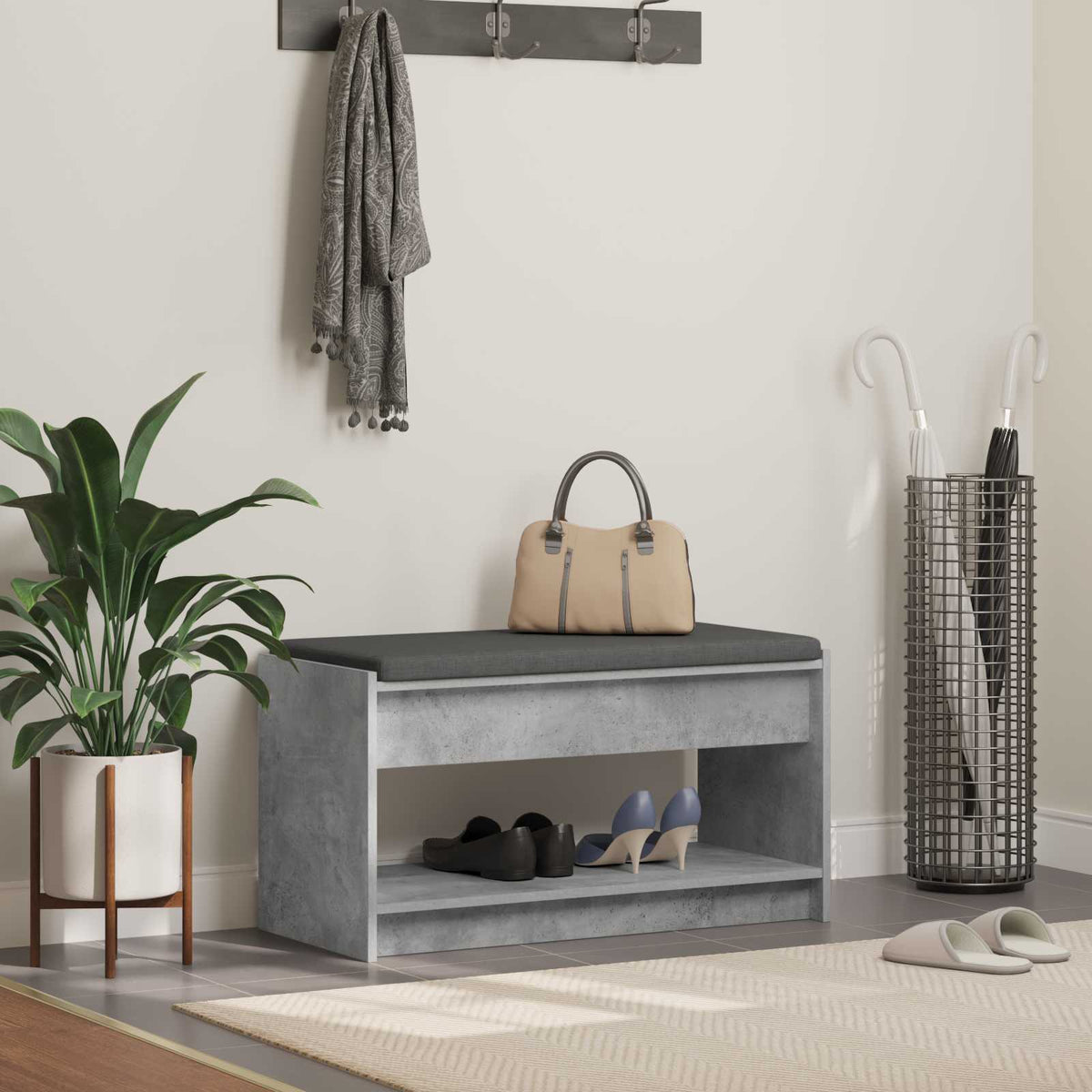 Halbank met kussen met plank Beton Grijs 83 x 38 x 45 cm is nu te koop bij PeponiXL, paradijselijk wonen!