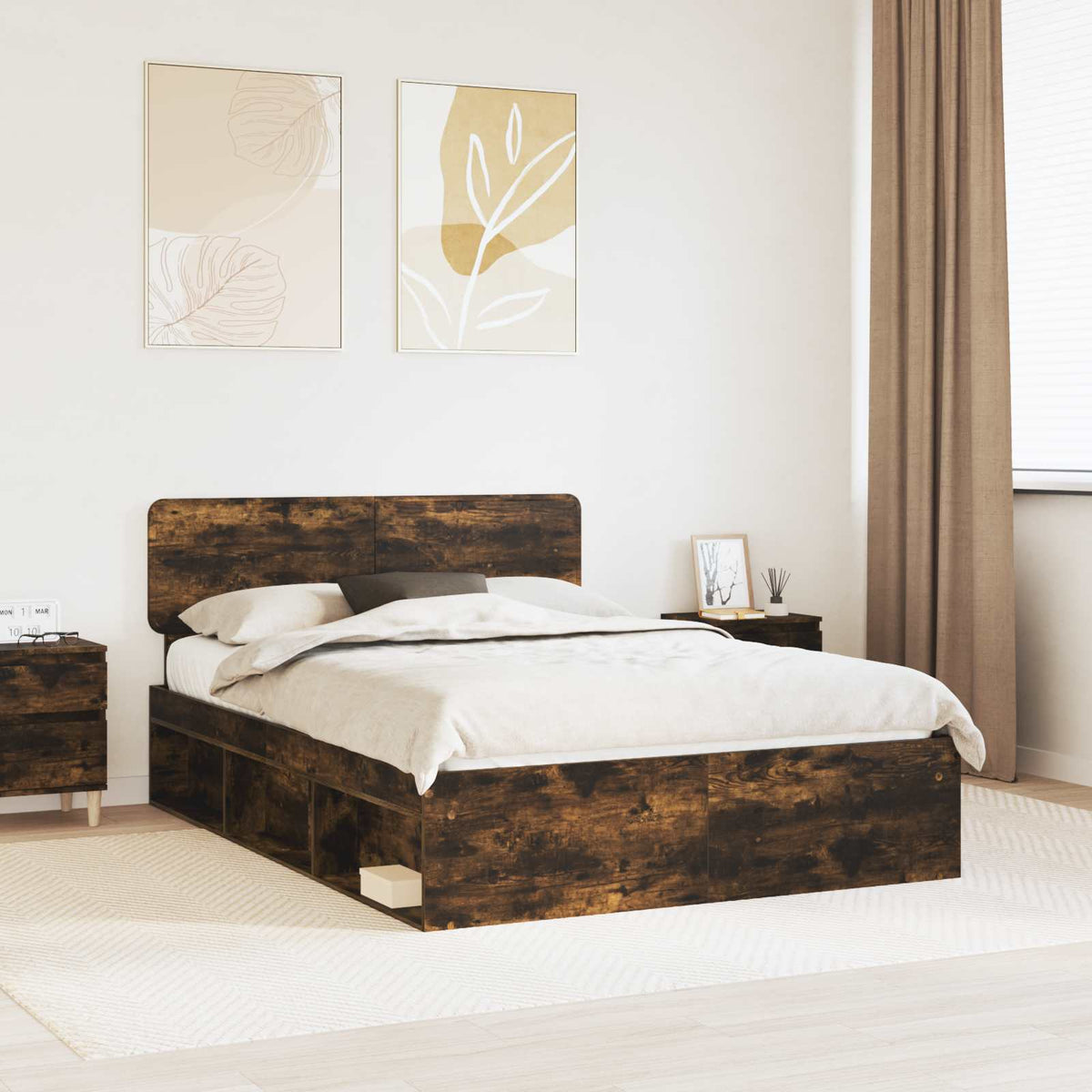 Bedframe Gerookt eiken 150 x 200 cm Massief grenenhout is nu te koop bij PeponiXL, paradijselijk wonen!