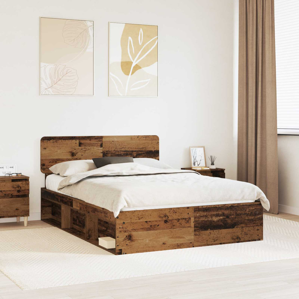 Bedframe met hoofdeinde Oudhout 150 x 200 cm Massief grenenhout is nu te koop bij PeponiXL, paradijselijk wonen!