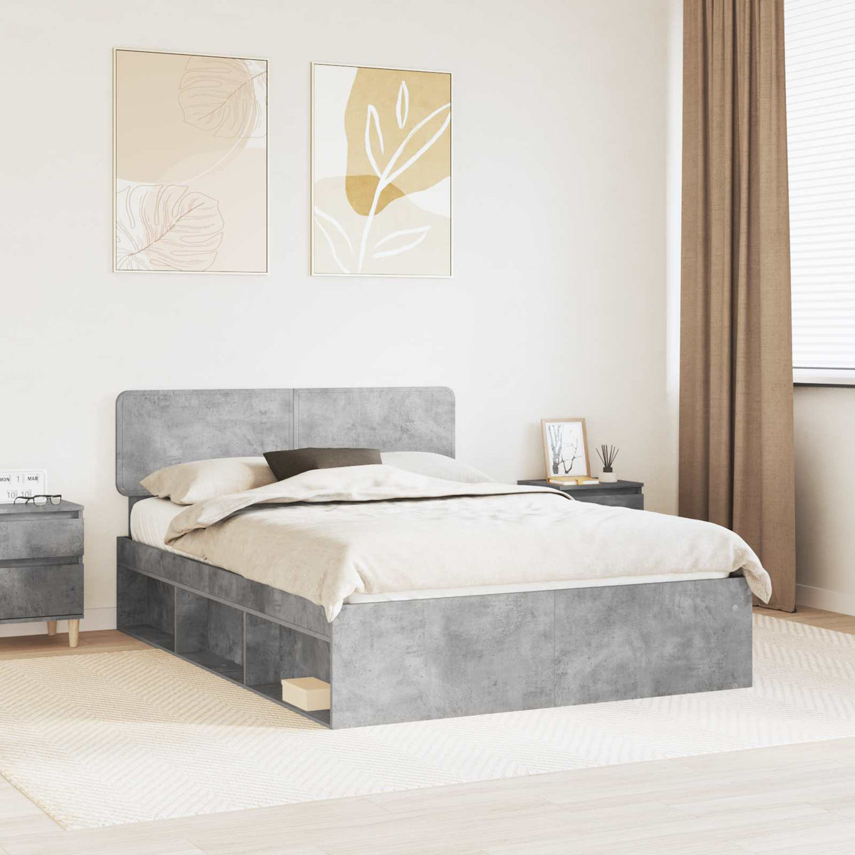 Bedframe met hoofdeinde Beton 140 x 200 cm Massief grenenhout is nu te koop bij PeponiXL, paradijselijk wonen!