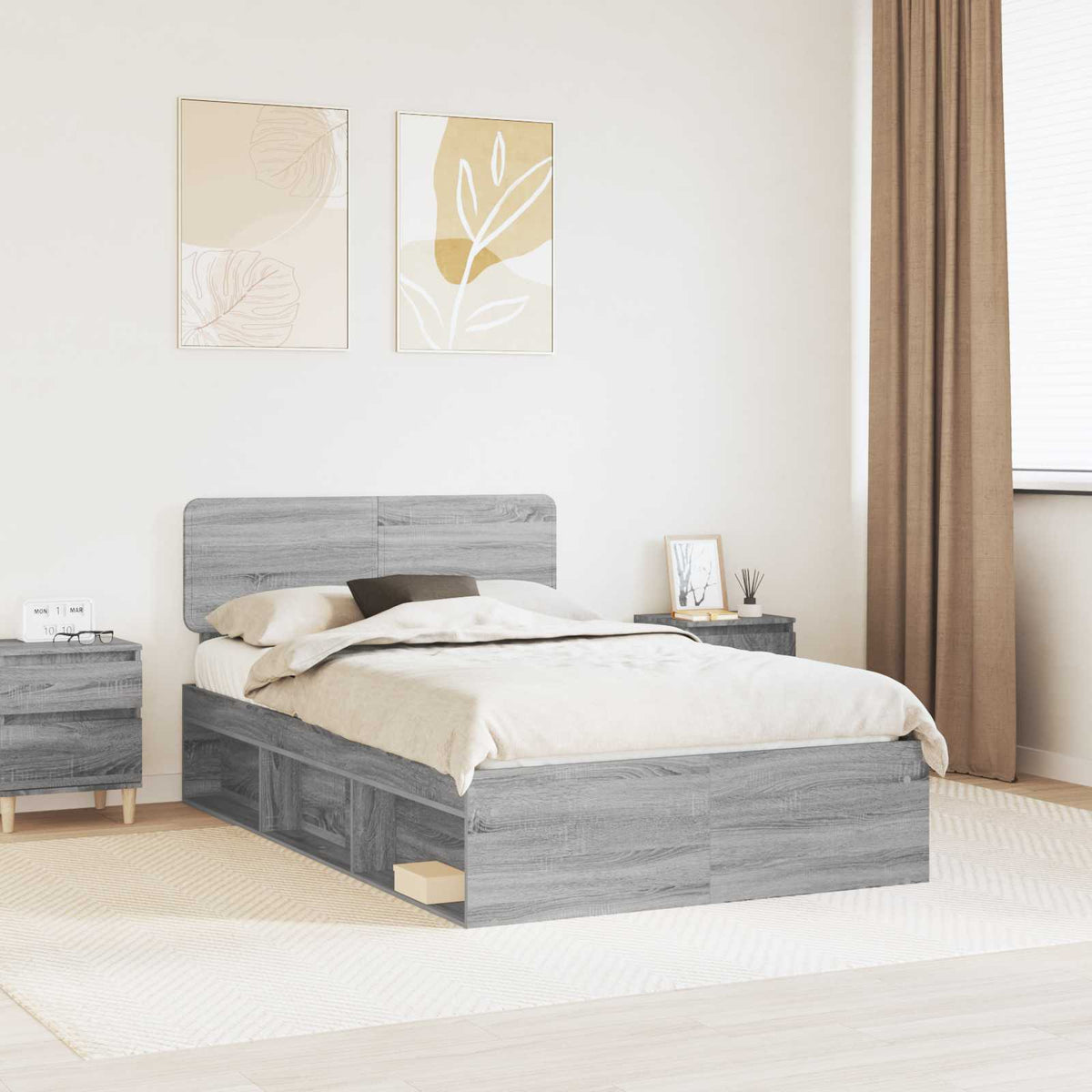 Bedframe Grijs Sonoma 135 x 190 cm Massief grenenhout is nu te koop bij PeponiXL, paradijselijk wonen!
