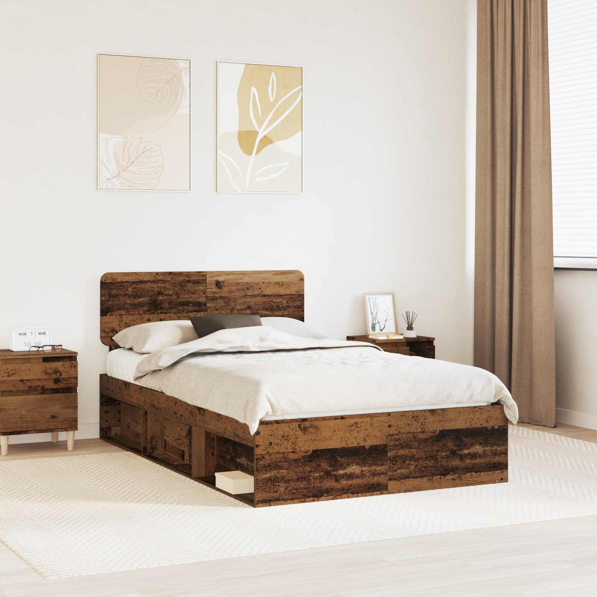 Bedframe met hoofdeinde Oudhout 135 x 190 cm Massief grenenhout is nu te koop bij PeponiXL, paradijselijk wonen!