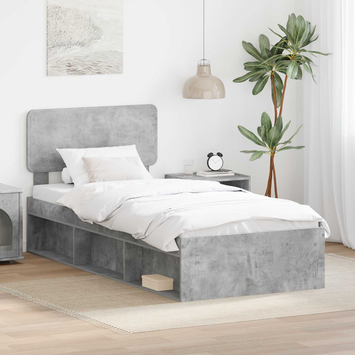 Bedframe met hoofdeinde Beton 90 x 200 cm Massief grenenhout is nu te koop bij PeponiXL, paradijselijk wonen!