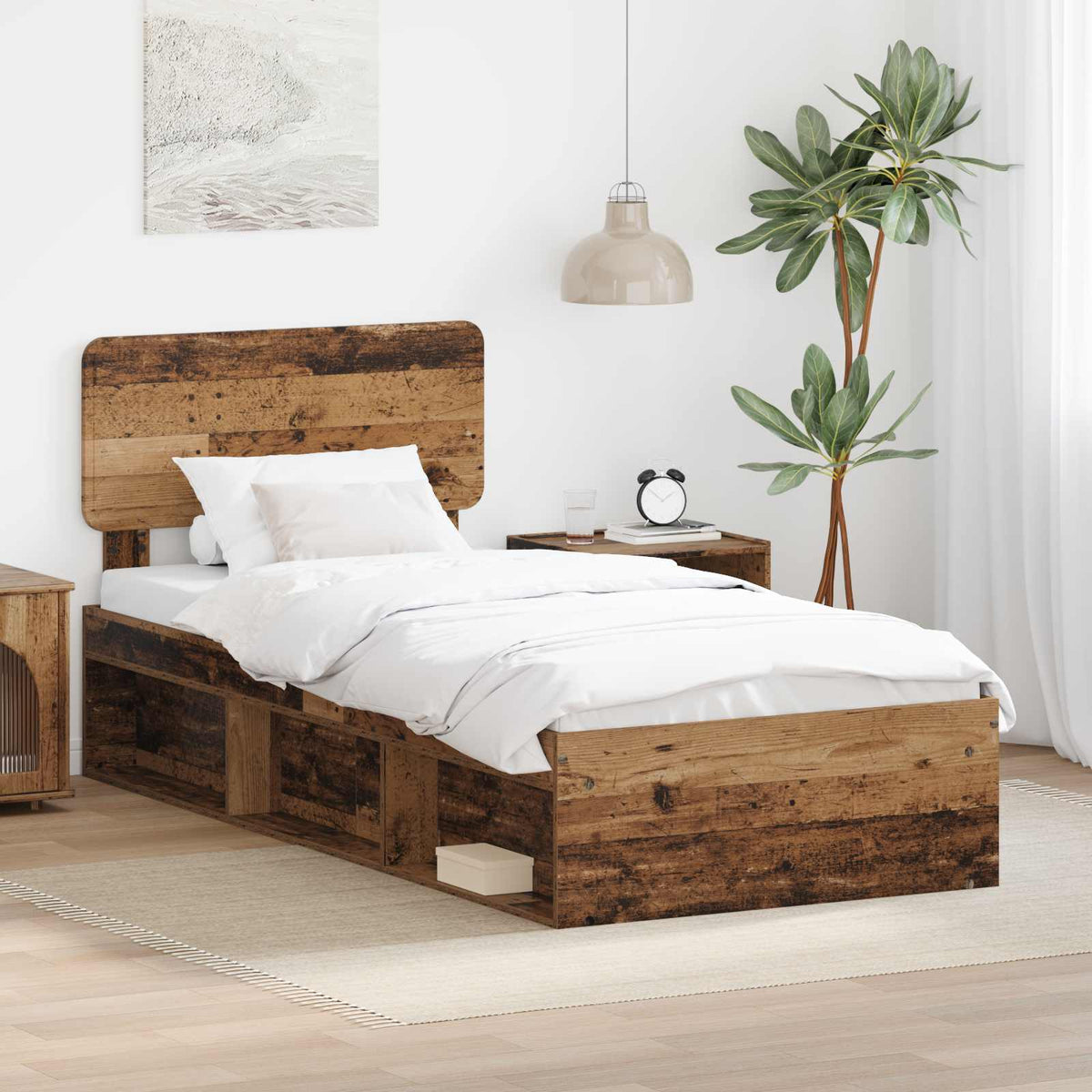 Bedframe met hoofdeinde Oudhout 90 x 200 cm Massief grenenhout is nu te koop bij PeponiXL, paradijselijk wonen!