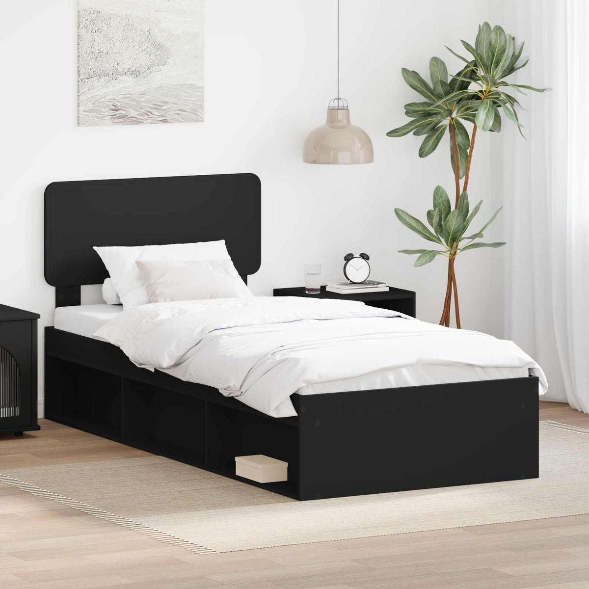 Bedframe met hoofdeinde Zwart 75 x 190 cm Massief grenenhout is nu te koop bij PeponiXL, paradijselijk wonen!