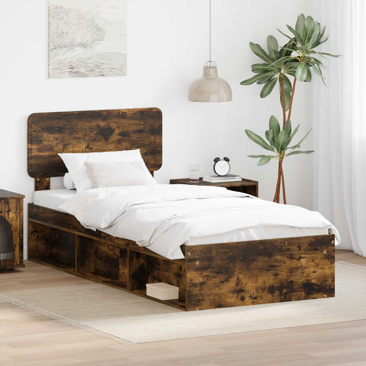 Bedframe Gerookt eiken 75 x 190 cm Massief grenenhout is nu te koop bij PeponiXL, paradijselijk wonen!