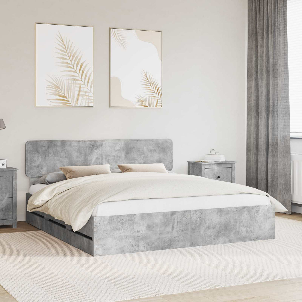 Bedframe met lade Beton Grijs 200 x 200 cm Geconstrueerd hout is nu te koop bij PeponiXL, paradijselijk wonen!