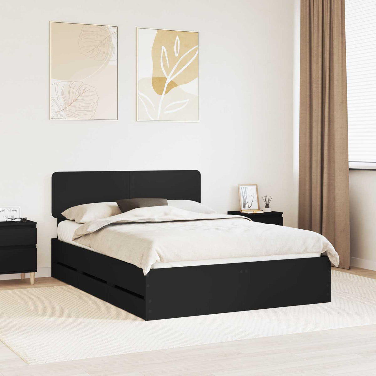 Bedframe met lade Zwart 140 x 190 cm Geconstrueerd hout is nu te koop bij PeponiXL, paradijselijk wonen!