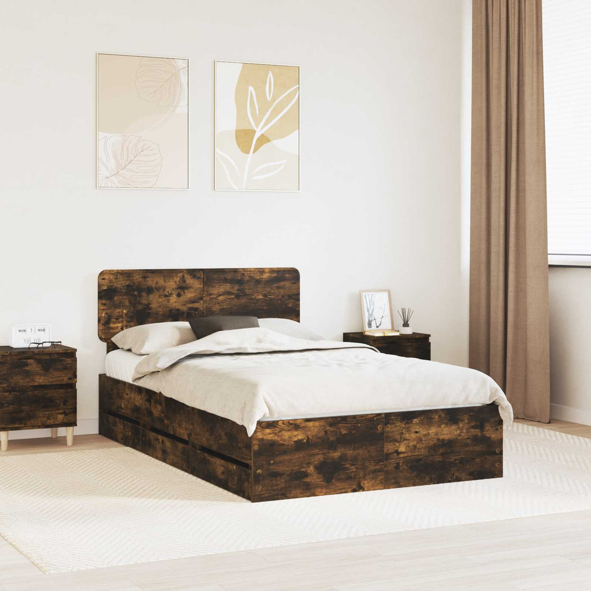Bedframe met lade Gerookte Eik 120 x 200 cm Geconstrueerd hout is nu te koop bij PeponiXL, paradijselijk wonen!