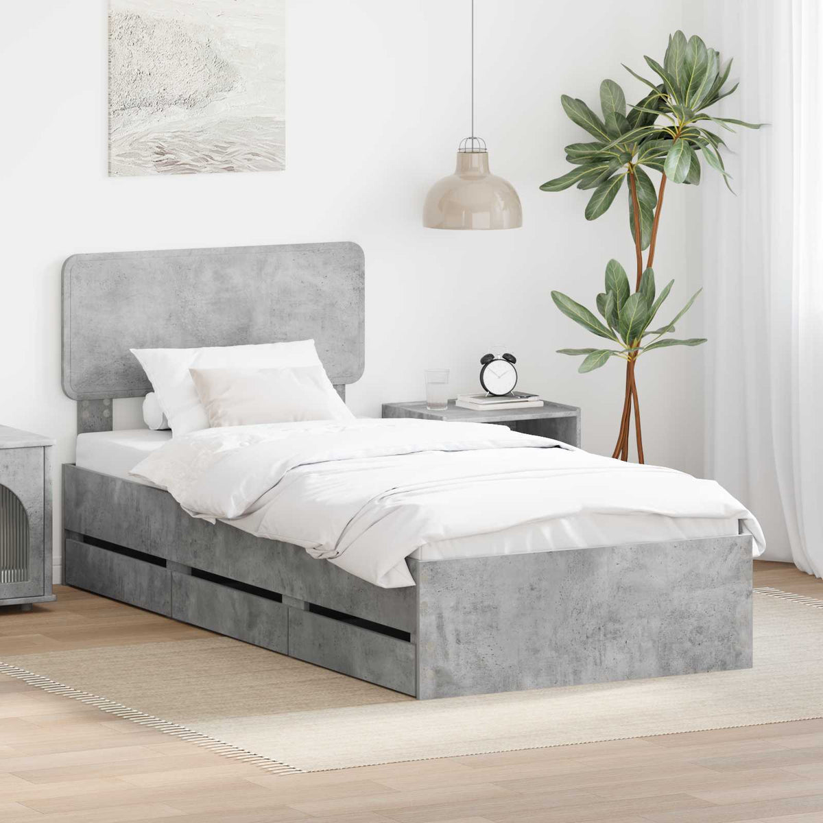 Bedframe met lade Beton Grijs 90 x 200 cm Geconstrueerd hout is nu te koop bij PeponiXL, paradijselijk wonen!