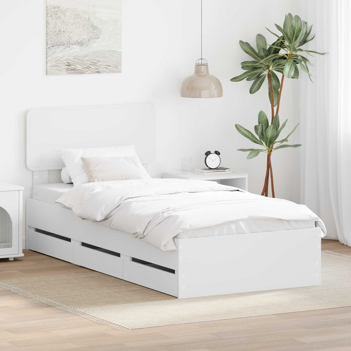 Bedframe met lade met opslag Wit 90 x 190 cm Geconstrueerd hout is nu te koop bij PeponiXL, paradijselijk wonen!