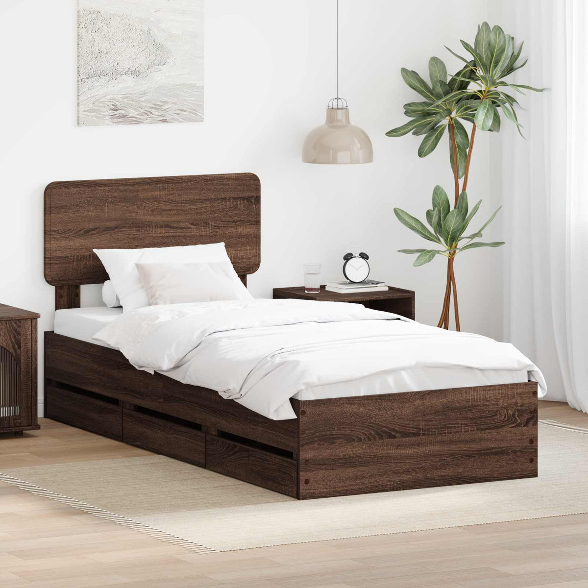 Bedframe met lade Bruine eik 90 x 190 cm Geconstrueerd hout is nu te koop bij PeponiXL, paradijselijk wonen!