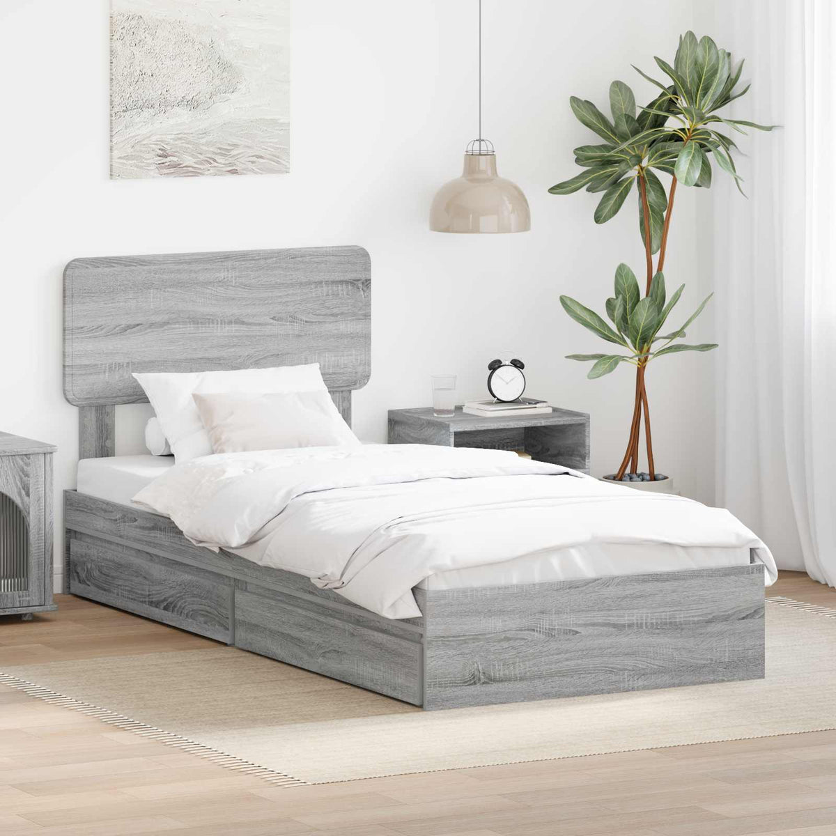Opslag bed met hoofdeinde Grijs Sonoma 90 x 200 cm Bewerkt hout is nu te koop bij PeponiXL, paradijselijk wonen!