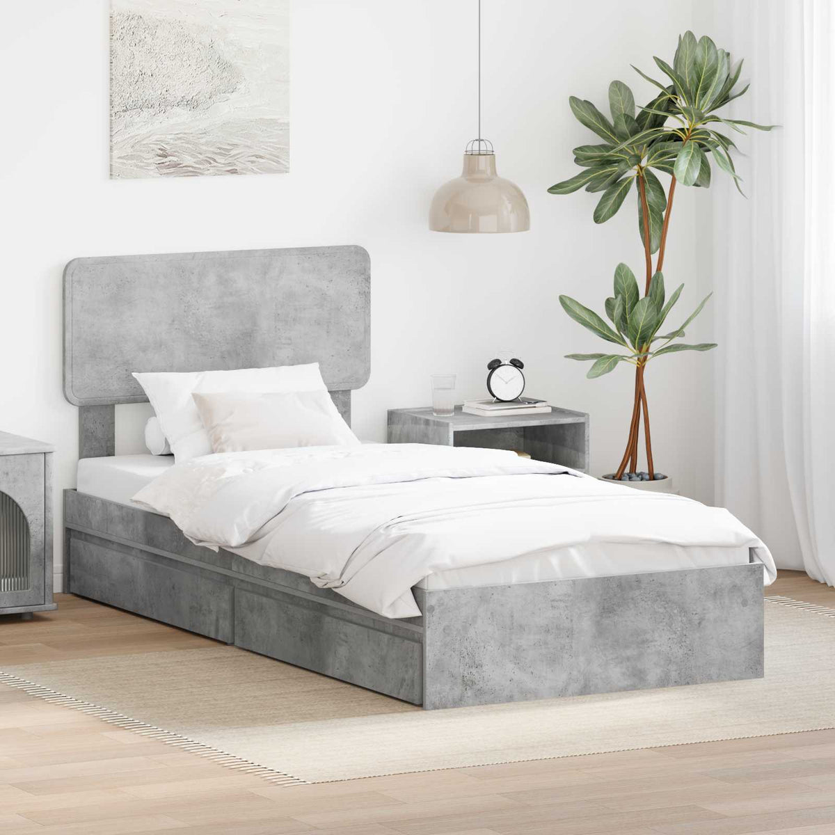 Opslag bed met hoofdeinde Beton Grijs 90 x 190 cm Bewerkt hout is nu te koop bij PeponiXL, paradijselijk wonen!