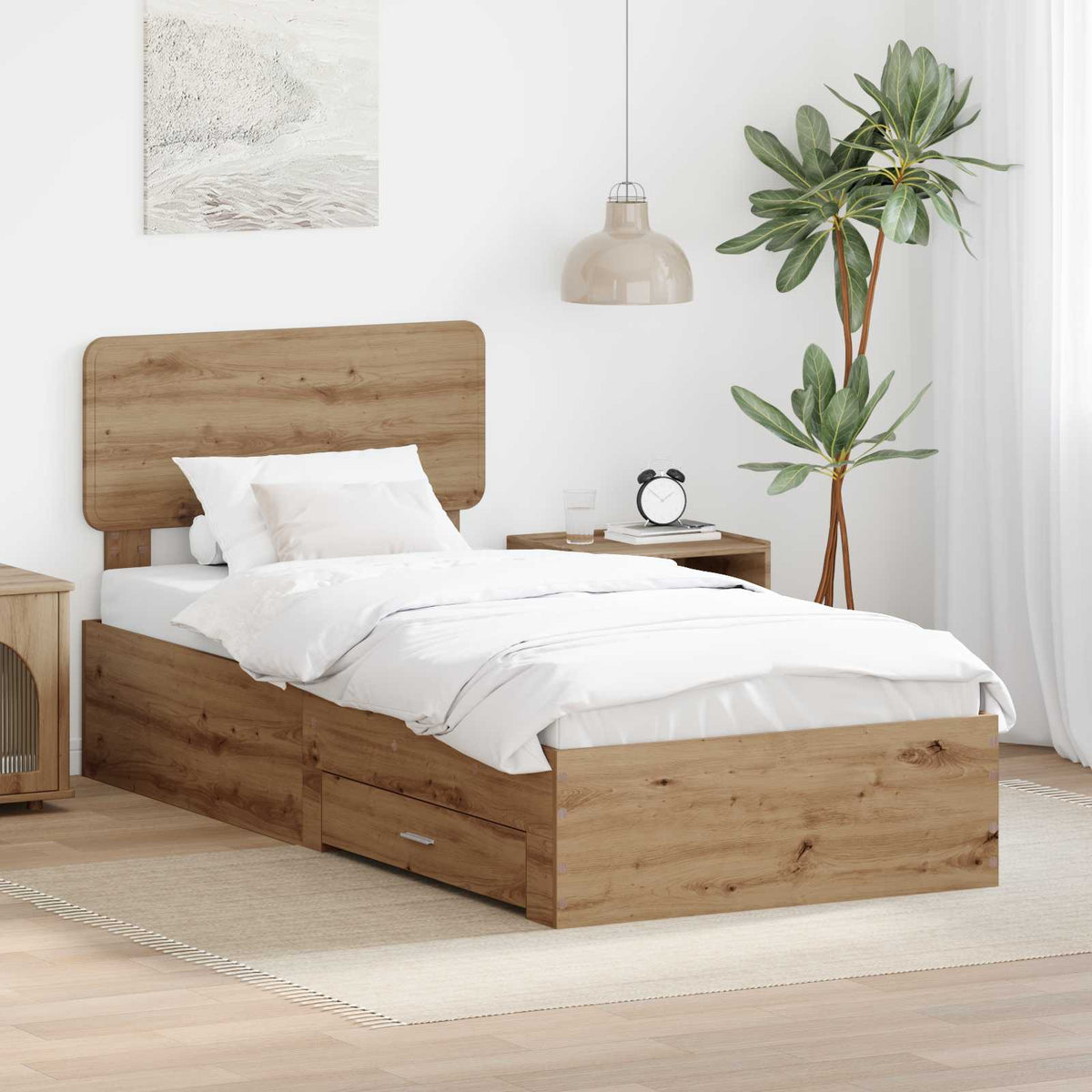 Bedframe met hoofdeinde Artisan Eiken 90 x 190 cm Bewerkt hout is nu te koop bij PeponiXL, paradijselijk wonen!
