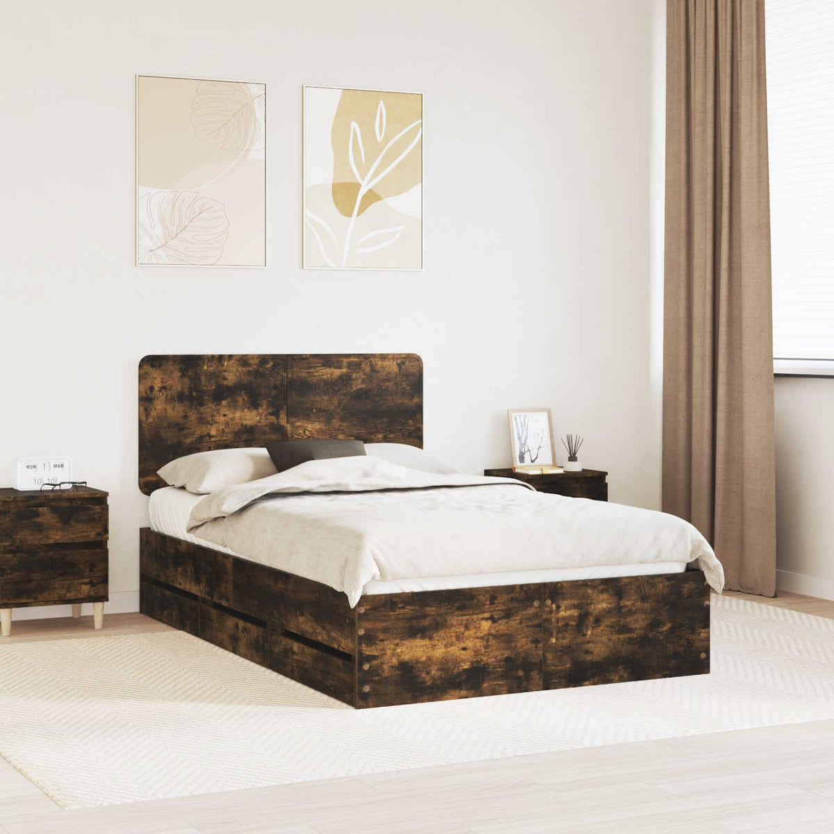 Bedframe met lade Gerookt eiken 120 x 200 cm Ingenieurshout is nu te koop bij PeponiXL, paradijselijk wonen!