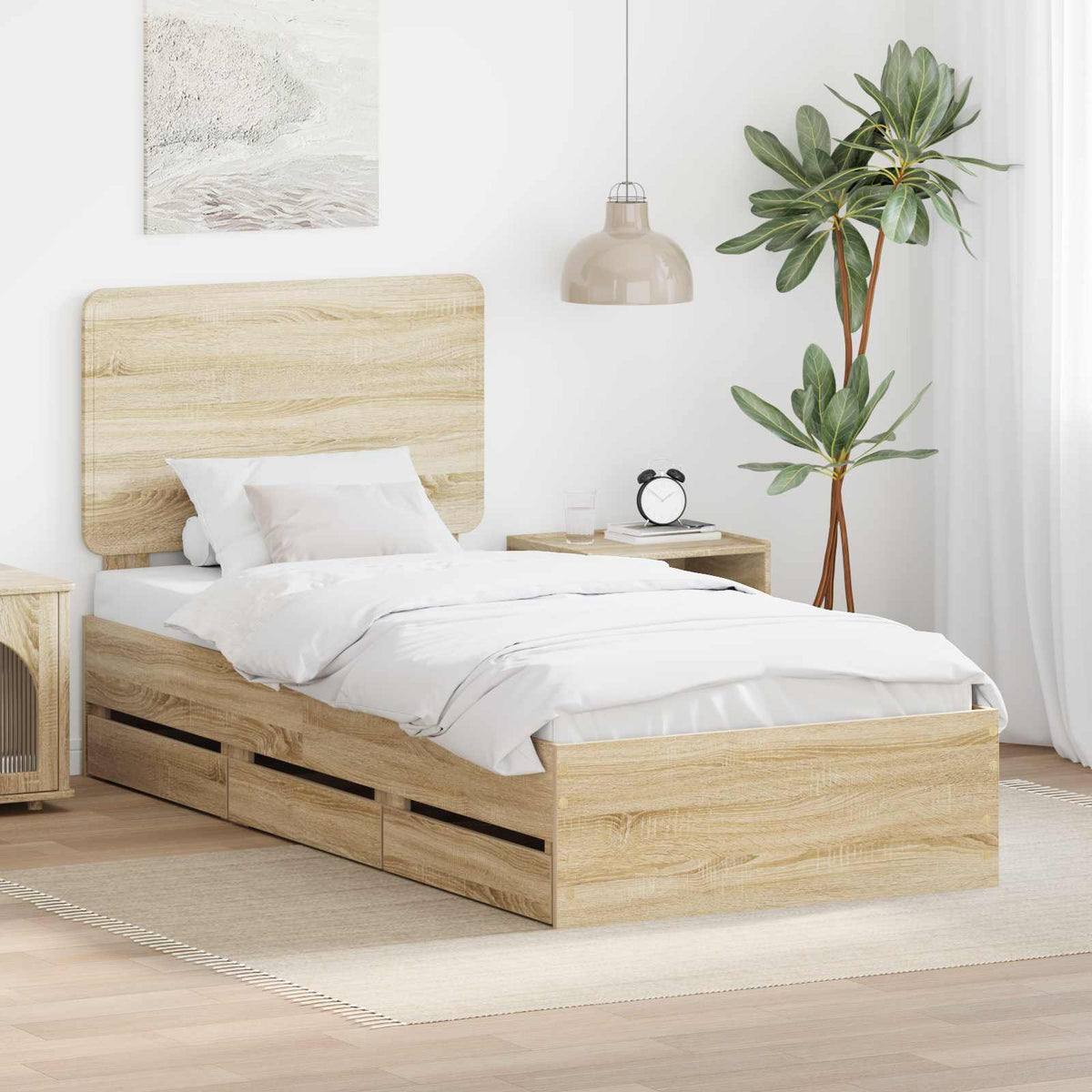 Bedframe met lade Sonoma Eiken 100 x 200 cm Ingenieurshout is nu te koop bij PeponiXL, paradijselijk wonen!