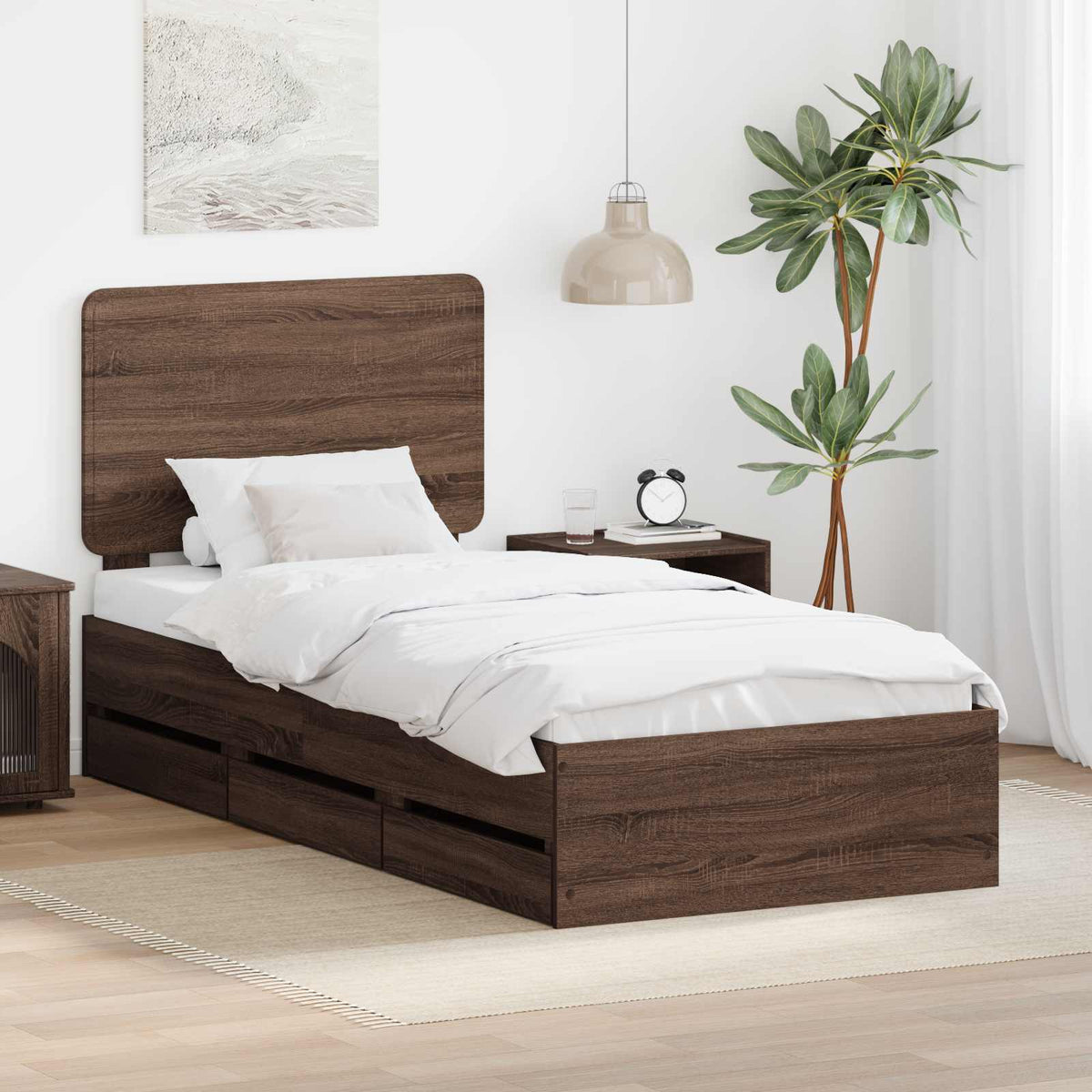 Bedframe met lade Bruin Eiken 100 x 200 cm Ingenieurshout is nu te koop bij PeponiXL, paradijselijk wonen!