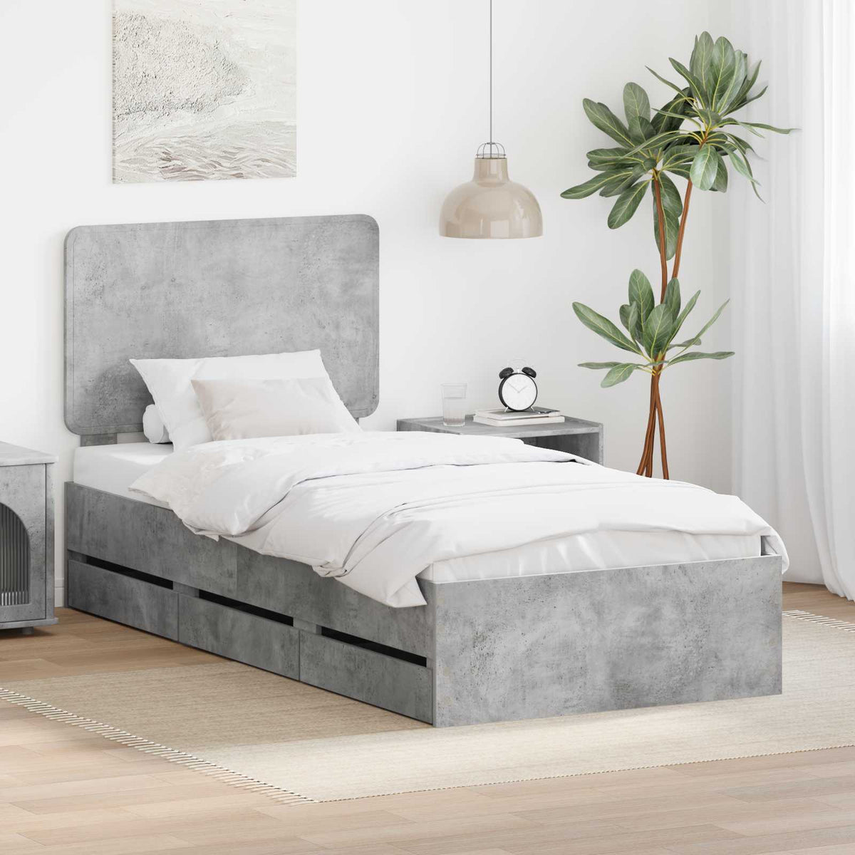 Bedframe met lade Beton Grijs 90 x 200 cm Ingenieurshout is nu te koop bij PeponiXL, paradijselijk wonen!