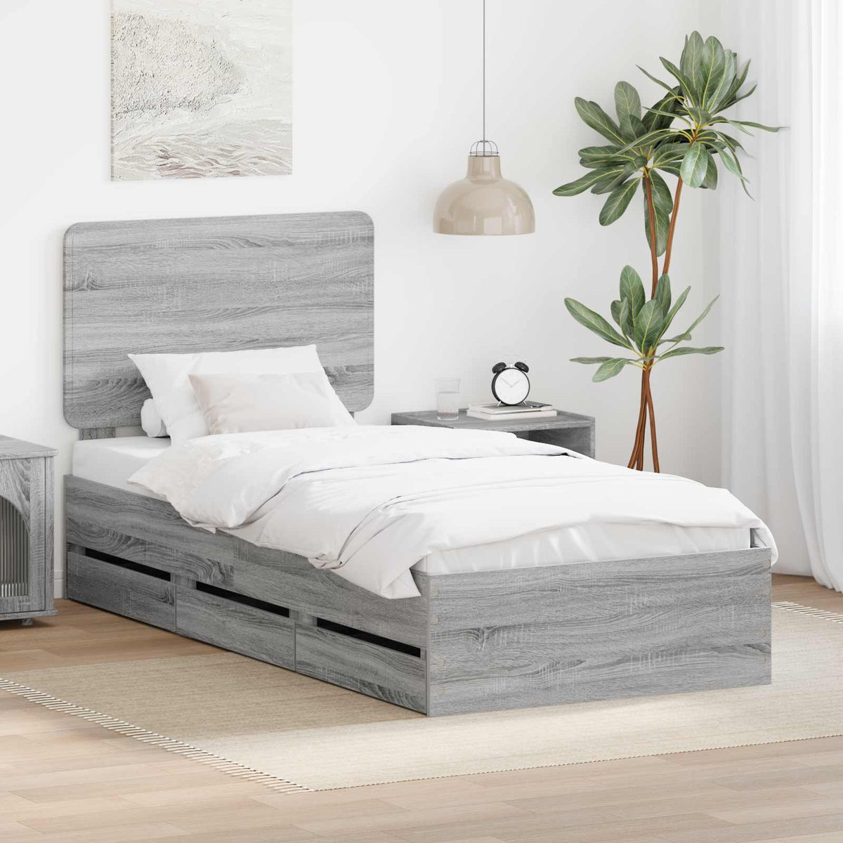 Bedframe met lade Grijs Sonoma 90 x 200 cm Ingenieurshout is nu te koop bij PeponiXL, paradijselijk wonen!