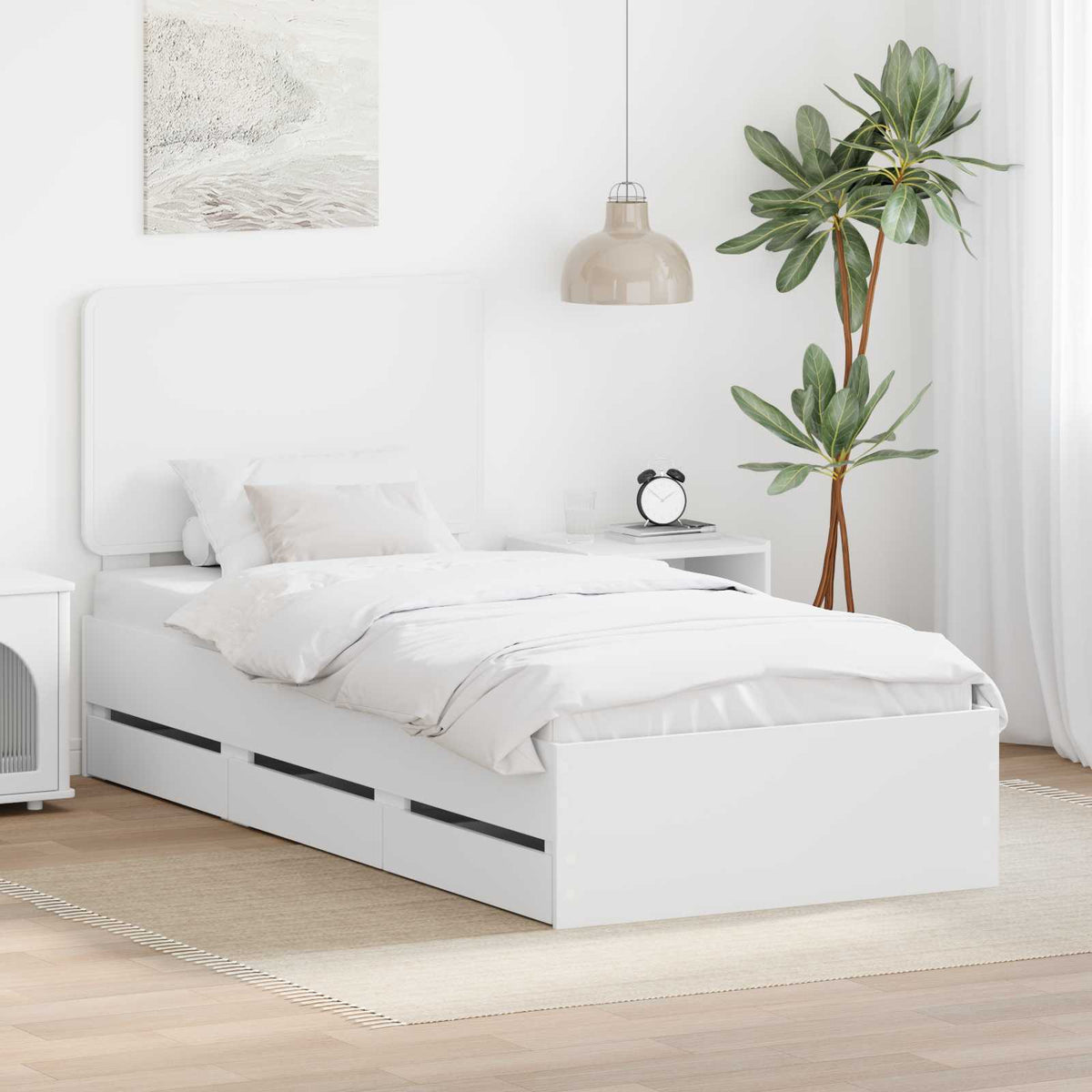 Bedframe met lade met hoofdeinde Wit 90 x 190 cm Ingenieurshout is nu te koop bij PeponiXL, paradijselijk wonen!