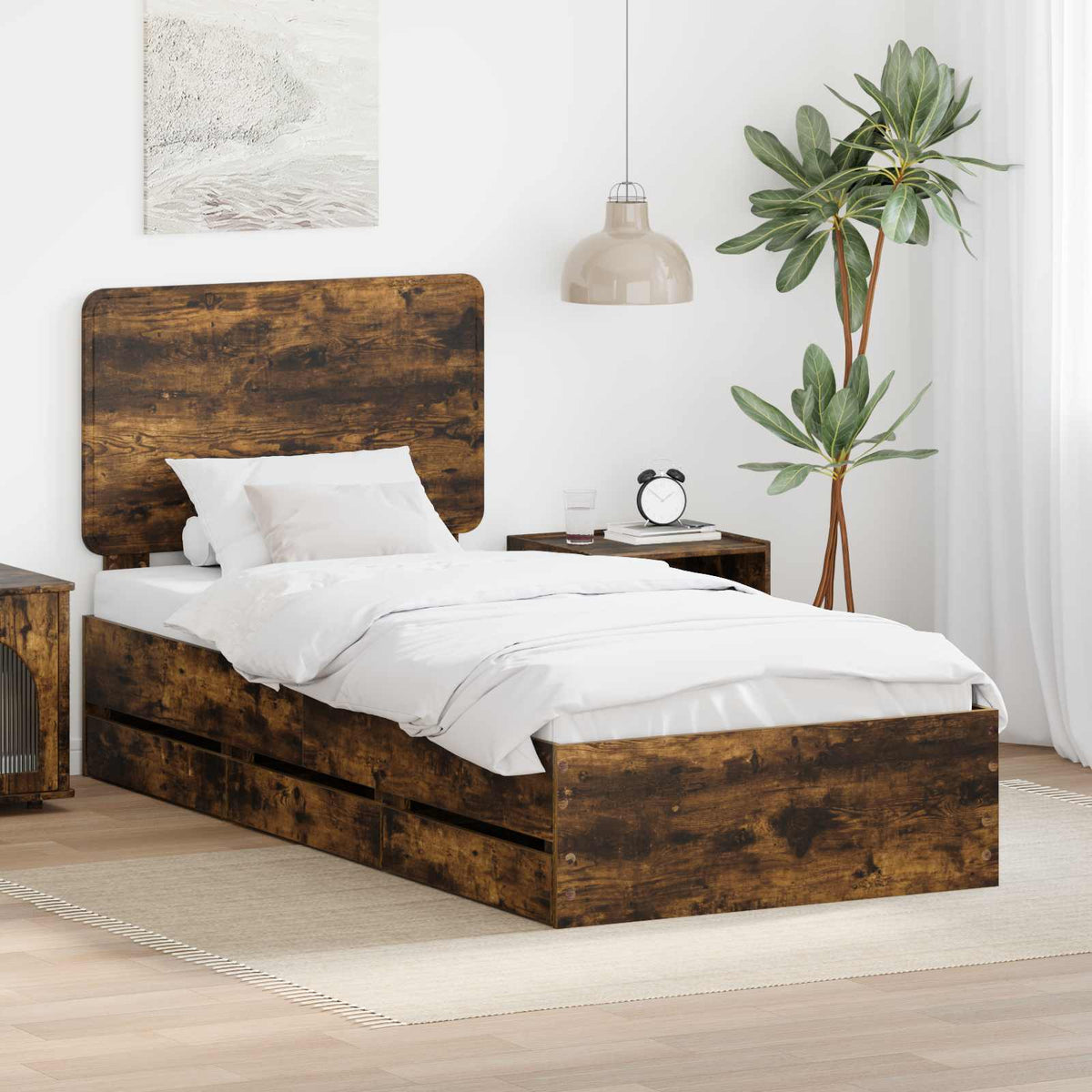 Bedframe met lade Gerookt eiken 75 x 190 cm Ingenieurshout is nu te koop bij PeponiXL, paradijselijk wonen!