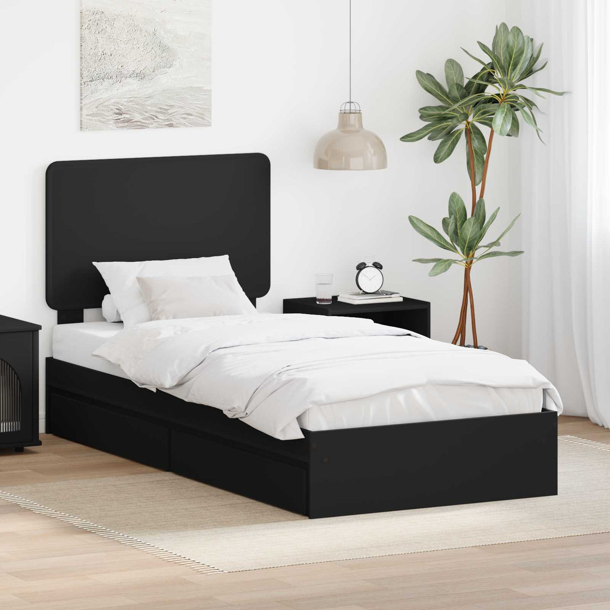 Opslag bed met hoofdeinde Zwart 75 x 190 cm Bewerkt hout is nu te koop bij PeponiXL, paradijselijk wonen!