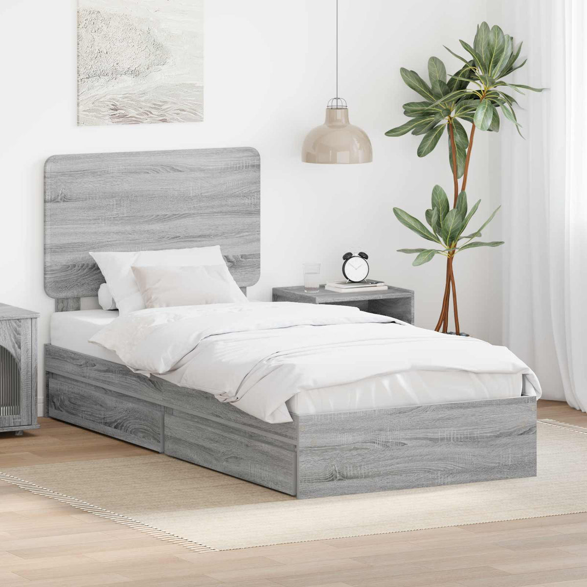 Opslag bed met hoofdeinde Grijs Sonoma 75 x 190 cm Bewerkt hout is nu te koop bij PeponiXL, paradijselijk wonen!