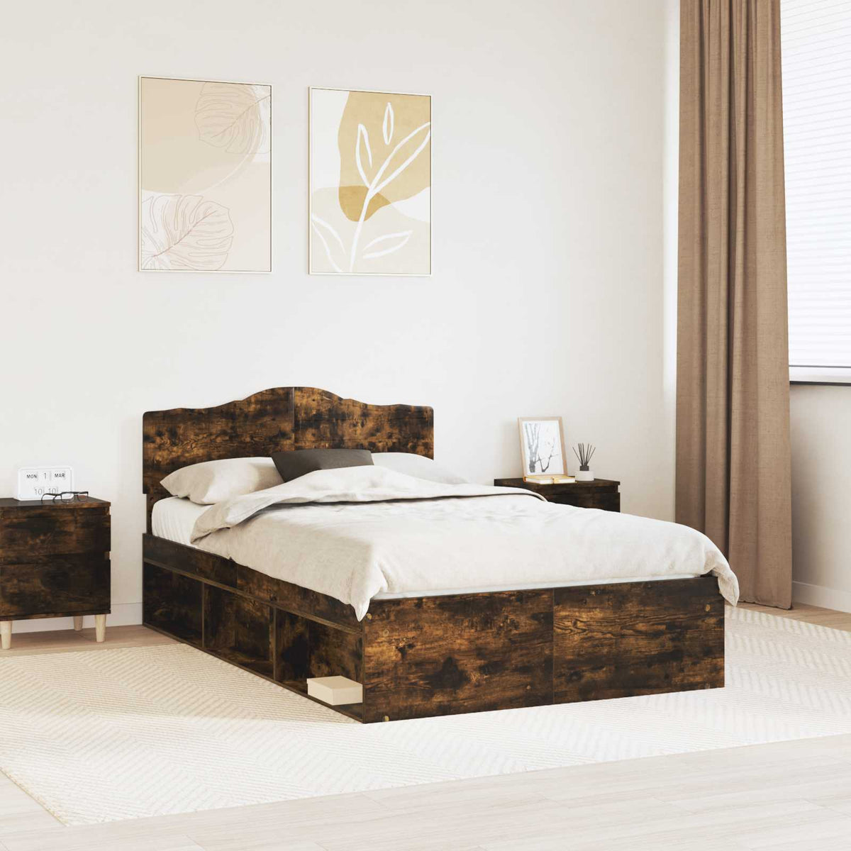 Bedframe Gerookt eiken 120 x 200 cm Massief grenenhout is nu te koop bij PeponiXL, paradijselijk wonen!