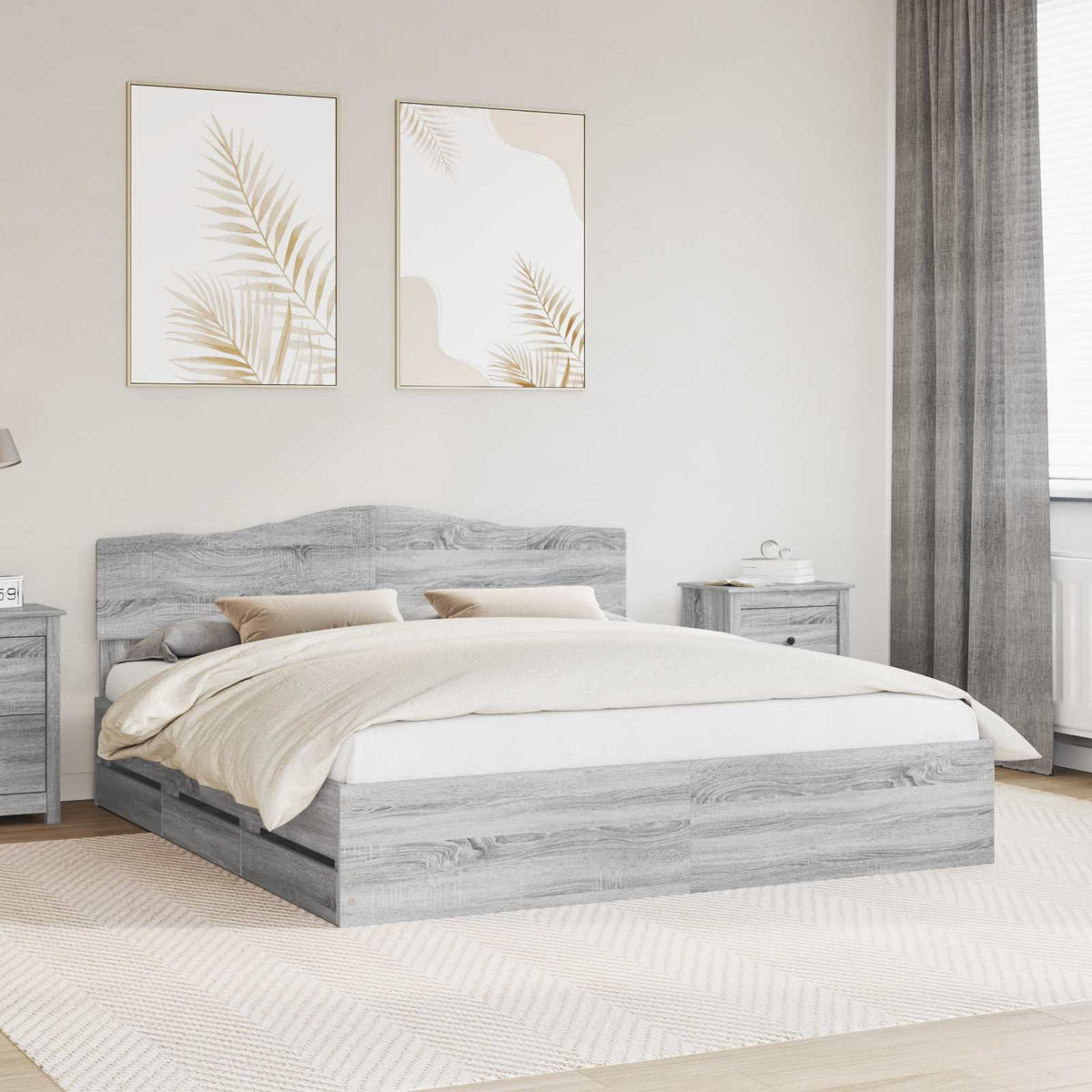 Bedframe met lade Grijs Sonoma 180 x 200 cm Ingenieurshout is nu te koop bij PeponiXL, paradijselijk wonen!