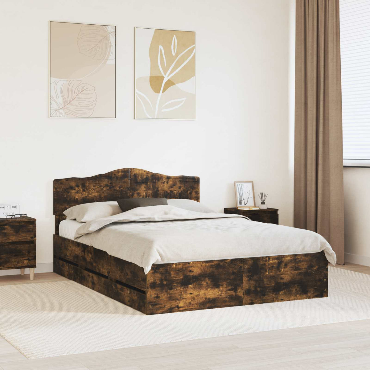 Bedframe met lade Gerookt eiken 150 x 200 cm Ingenieurshout is nu te koop bij PeponiXL, paradijselijk wonen!