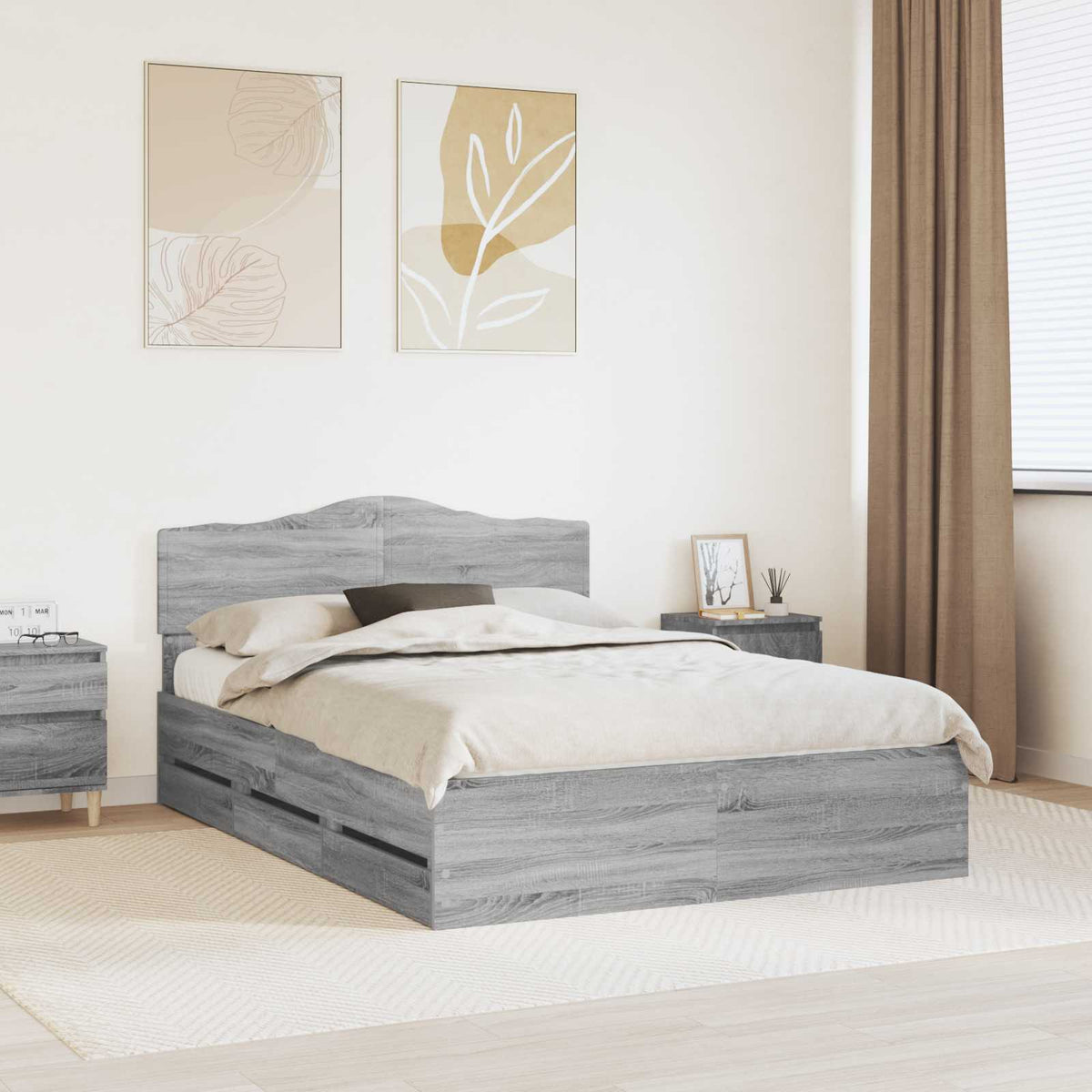 Bedframe met lade Grijs Sonoma 140 x 200 cm Ingenieurshout is nu te koop bij PeponiXL, paradijselijk wonen!