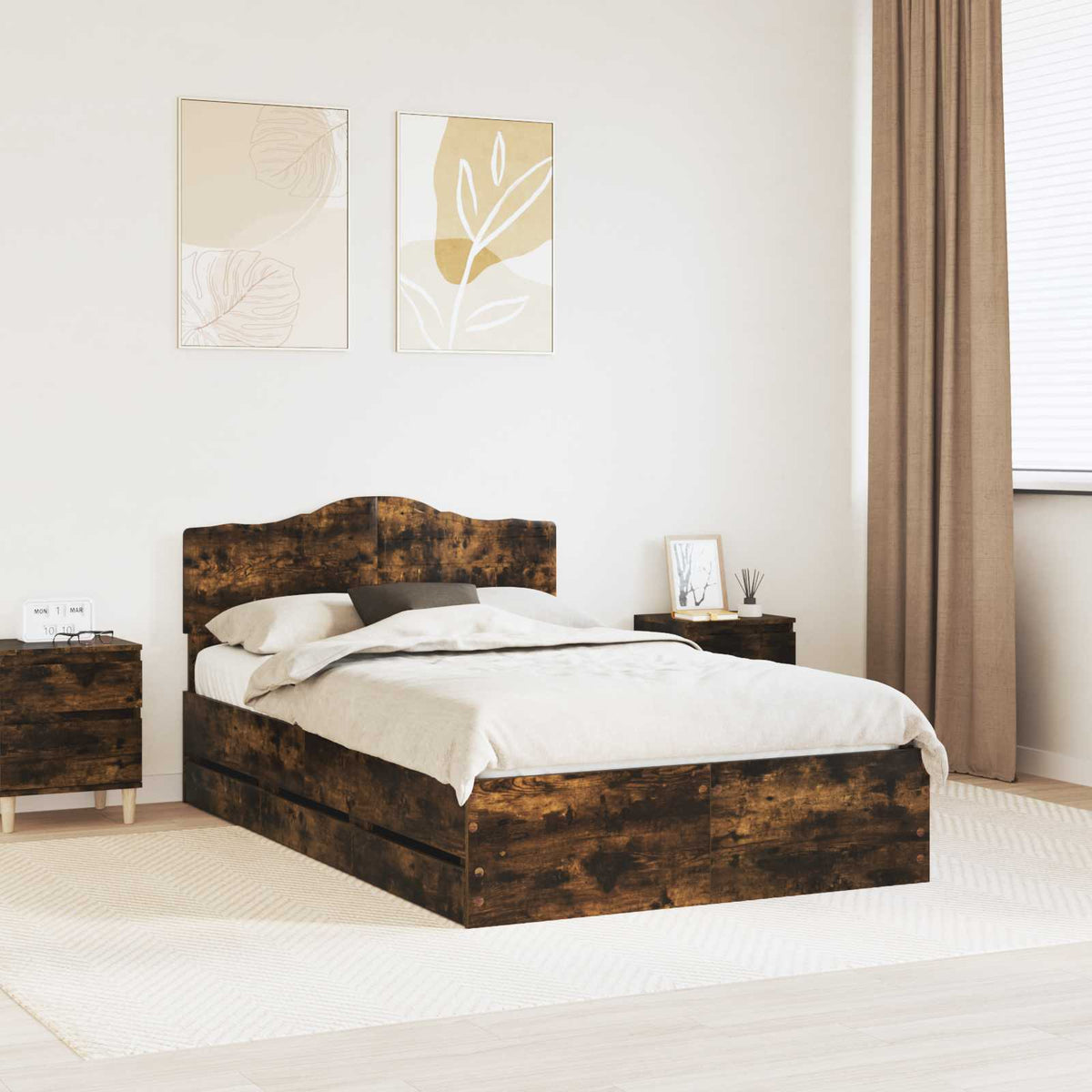 Bedframe met lade Gerookt eiken 135 x 190 cm Ingenieurshout is nu te koop bij PeponiXL, paradijselijk wonen!