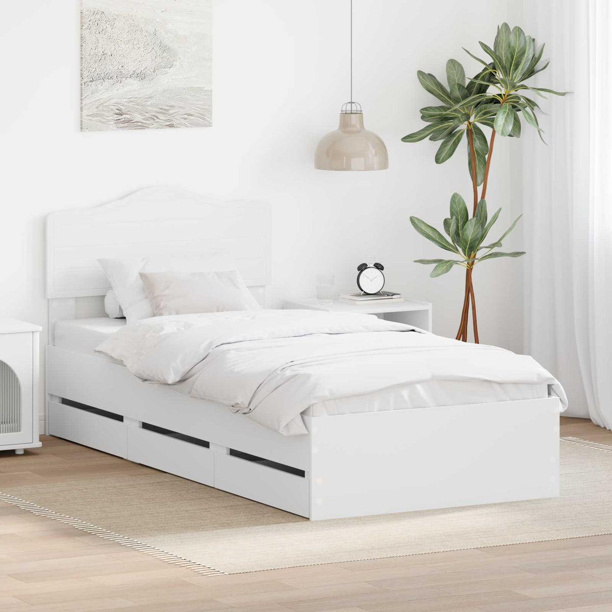 Bedframe met lade met hoofdeinde Wit 90 x 190 cm Ingenieurshout is nu te koop bij PeponiXL, paradijselijk wonen!