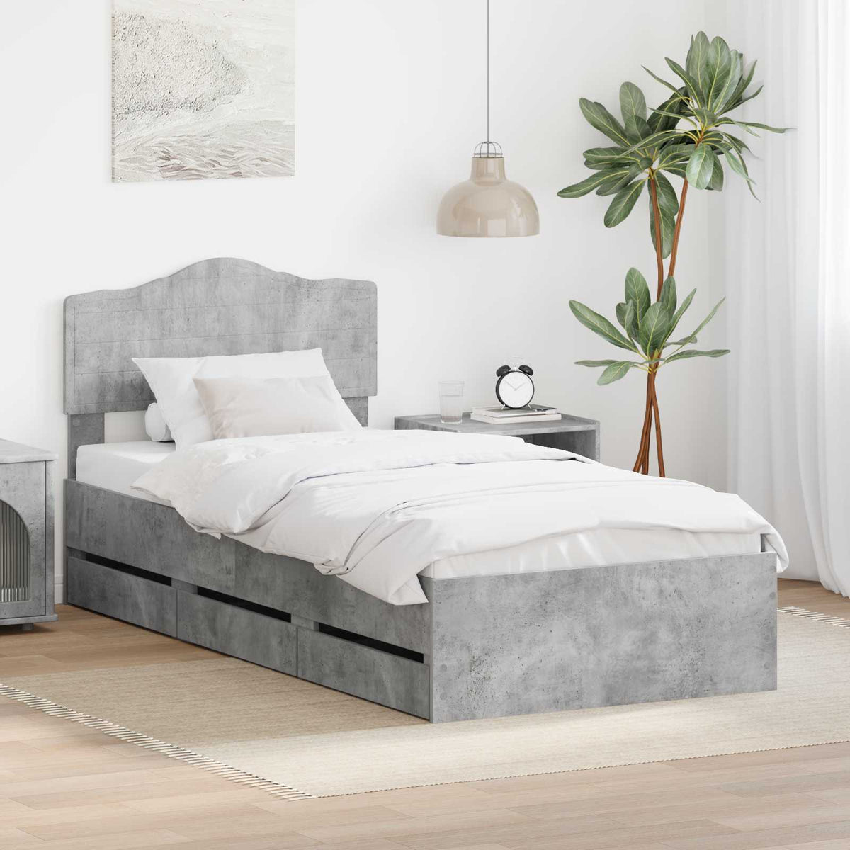 Bedframe met lade Beton Grijs 90 x 190 cm Ingenieurshout is nu te koop bij PeponiXL, paradijselijk wonen!