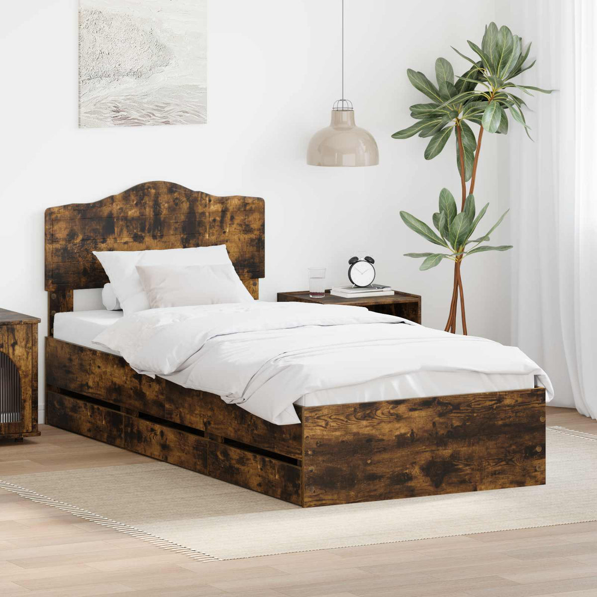 Bedframe met lade Gerookt eiken 90 x 190 cm Ingenieurshout is nu te koop bij PeponiXL, paradijselijk wonen!