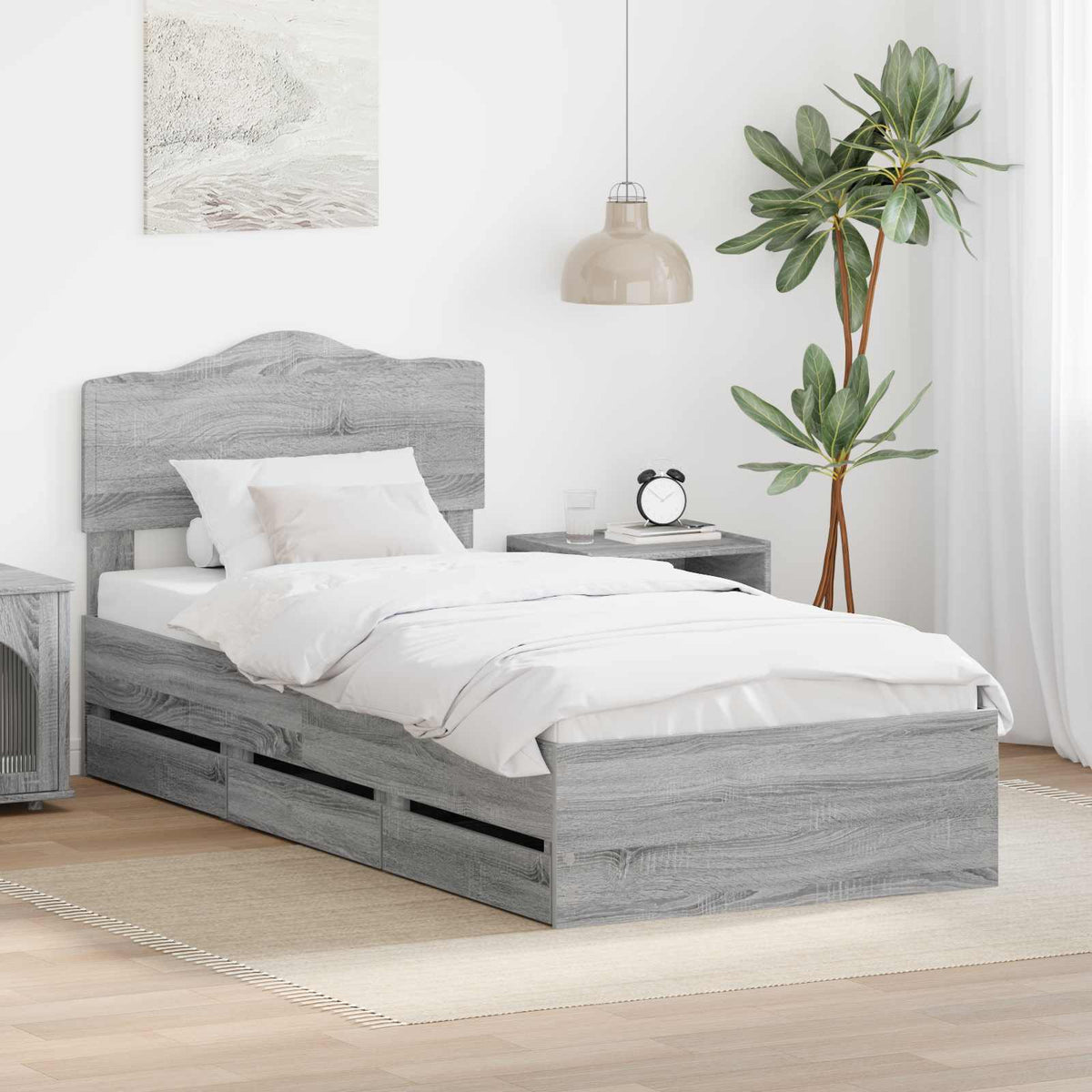 Bedframe met lade Grijs Sonoma 75 x 190 cm Ingenieurshout is nu te koop bij PeponiXL, paradijselijk wonen!