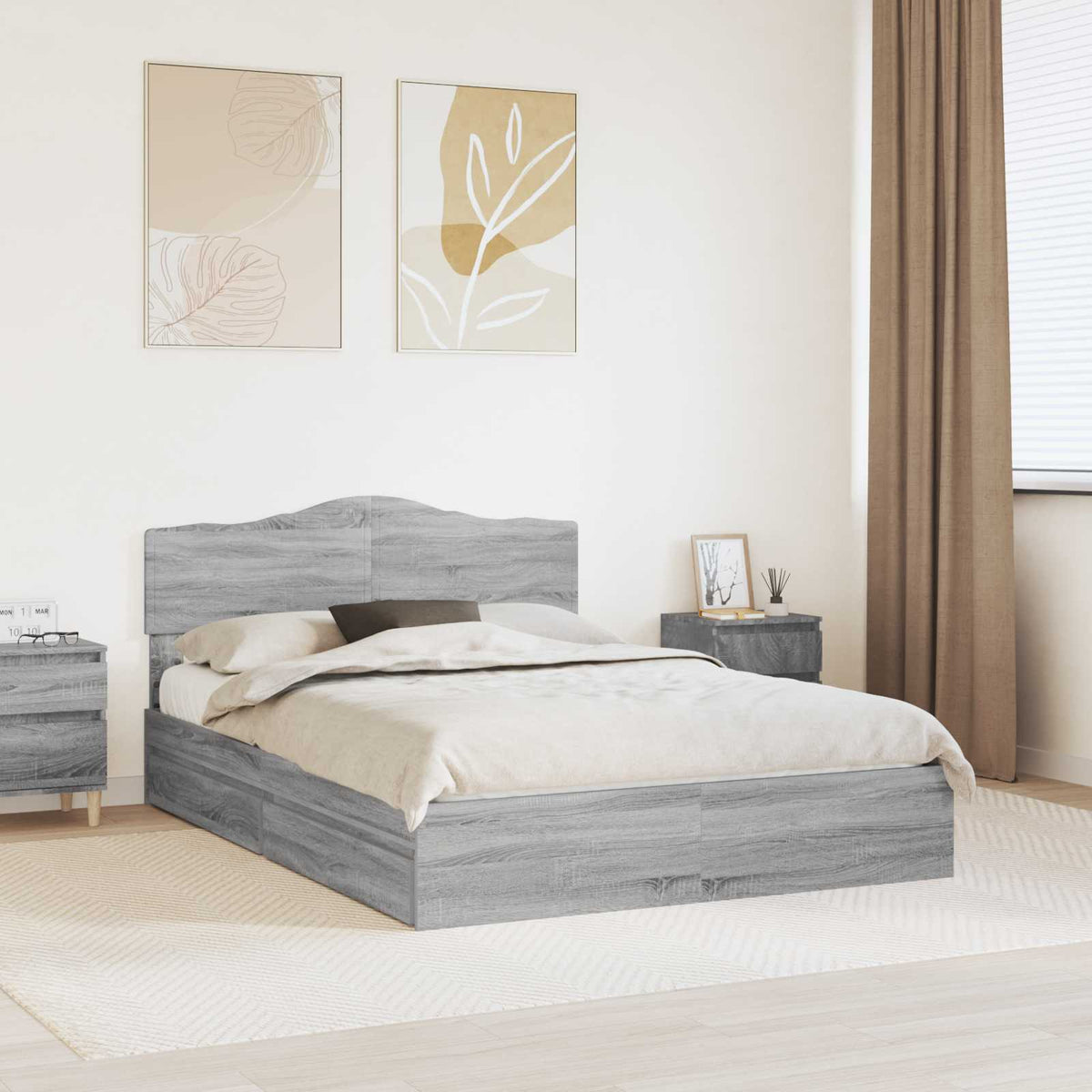 Opslag bed met lade Grijs Sonoma 140 x 200 cm Bewerkt hout is nu te koop bij PeponiXL, paradijselijk wonen!