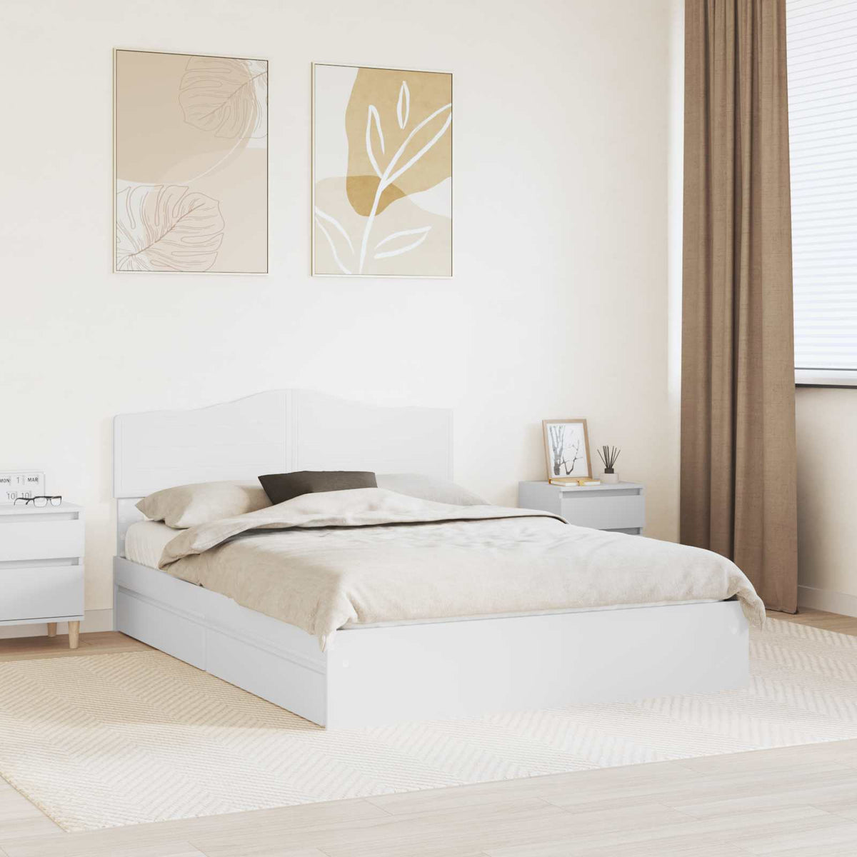 Opslag bed met hoofdeinde Wit 140 x 190 cm Bewerkt hout is nu te koop bij PeponiXL, paradijselijk wonen!