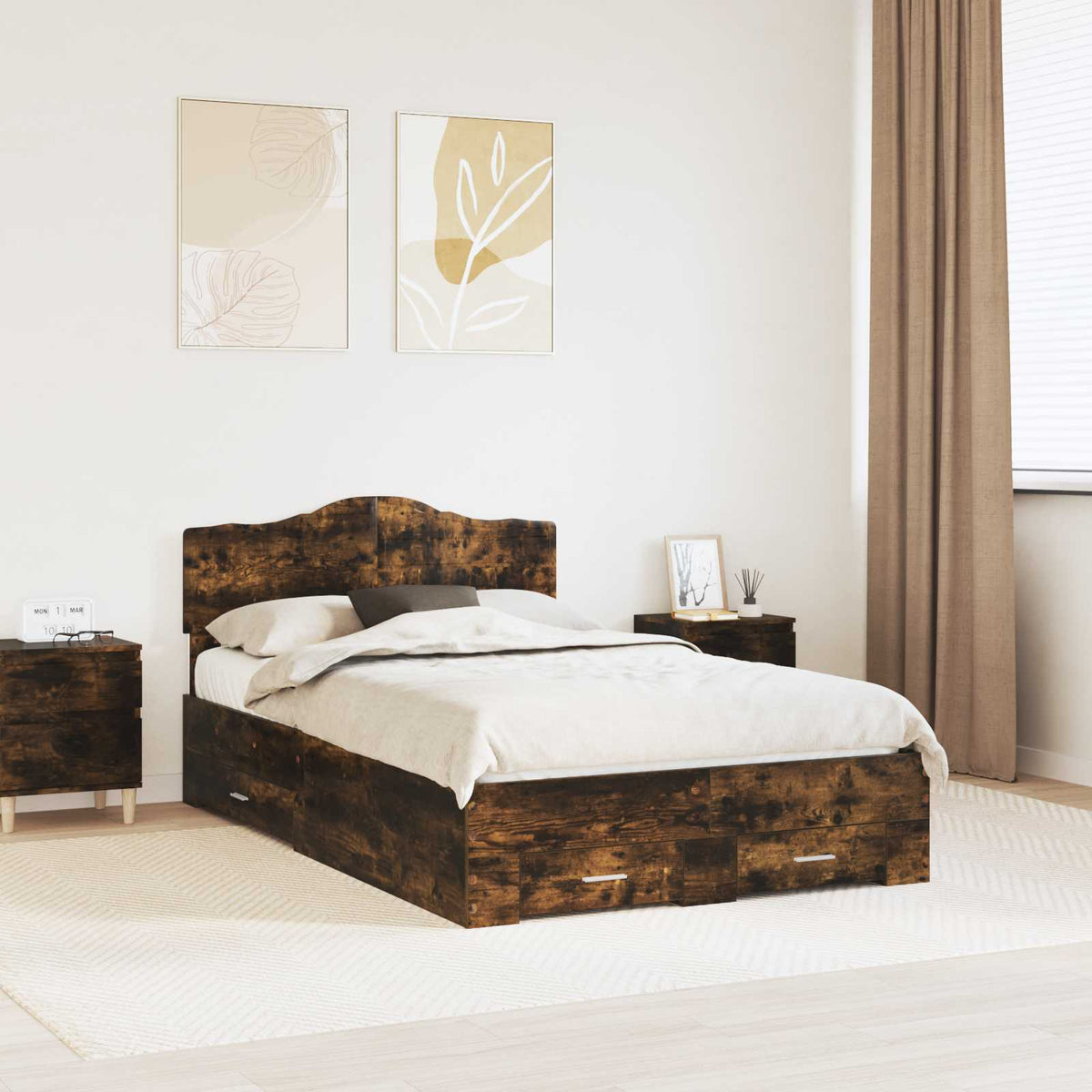 Bedframe met hoofdeinde Gerookt eiken 120 x 200 cm Bewerkt hout is nu te koop bij PeponiXL, paradijselijk wonen!