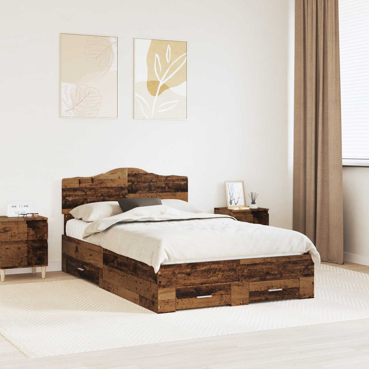 Bedframe met hoofdeinde Oudhout 120 x 190 cm Bewerkt hout is nu te koop bij PeponiXL, paradijselijk wonen!