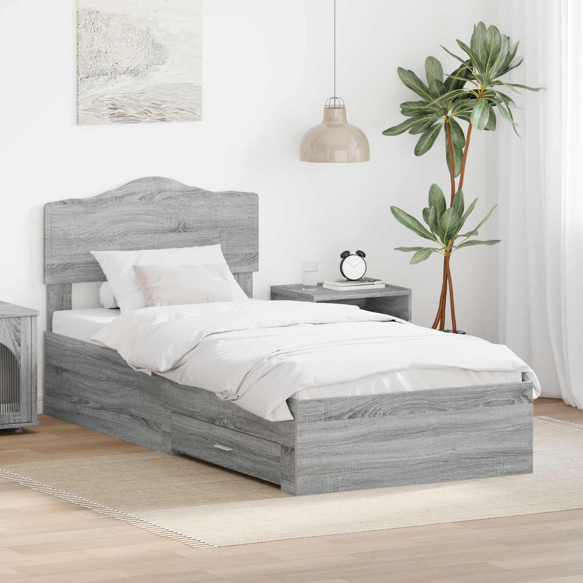 Bedframe met hoofdeinde Grijs Sonoma 90 x 190 cm Bewerkt hout is nu te koop bij PeponiXL, paradijselijk wonen!