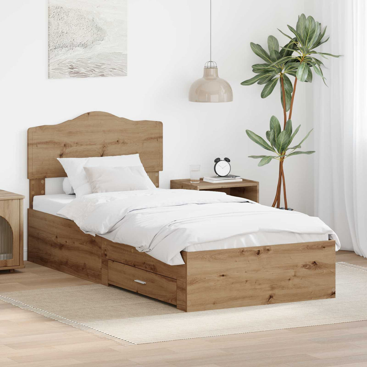 Bedframe met hoofdeinde Artisan Eiken 90 x 190 cm Bewerkt hout is nu te koop bij PeponiXL, paradijselijk wonen!