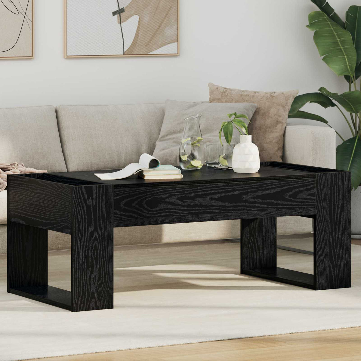 Salontafel Zwart Eiken 110 x 50 x 41 cm Bewerkt hout is nu te koop bij PeponiXL, paradijselijk wonen!