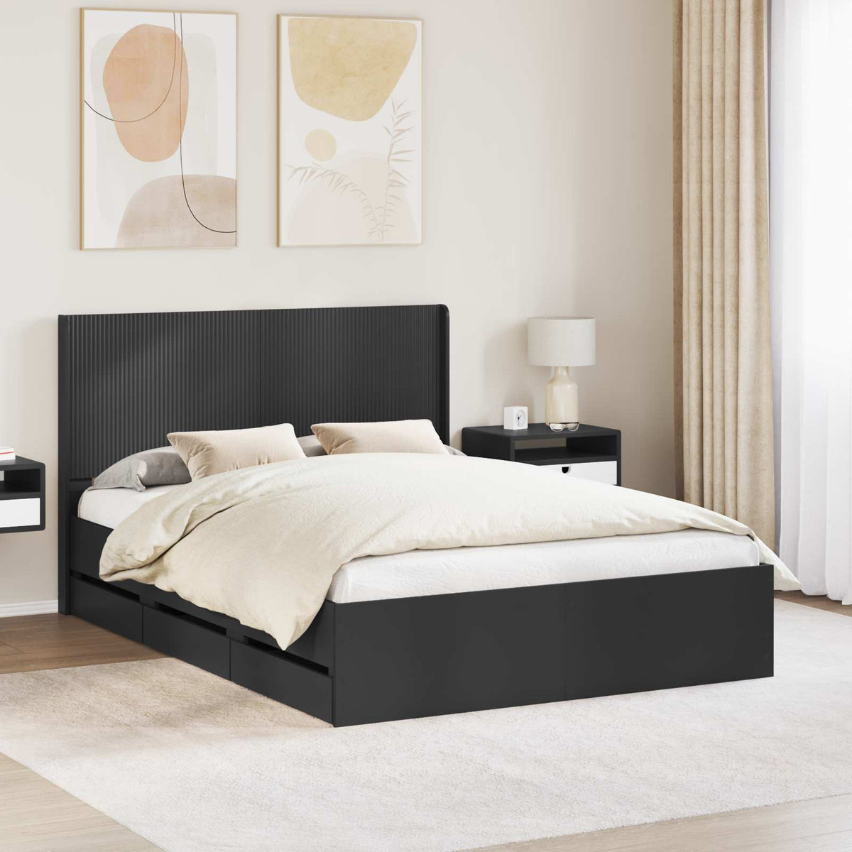 Bedframe met opbergruimte en hoofdbord Zwart 160 x 200 cm is nu te koop bij PeponiXL, paradijselijk wonen!