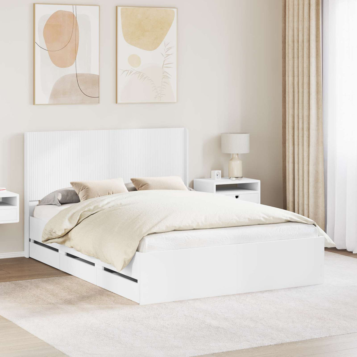 Bedframe met opbergruimte en hoofdbord Wit 150 x 200 cm is nu te koop bij PeponiXL, paradijselijk wonen!