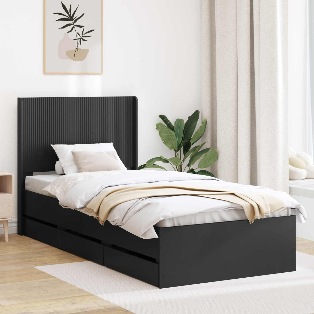Bedframe met opbergruimte en hoofdbord Zwart 90 x 200 cm is nu te koop bij PeponiXL, paradijselijk wonen!