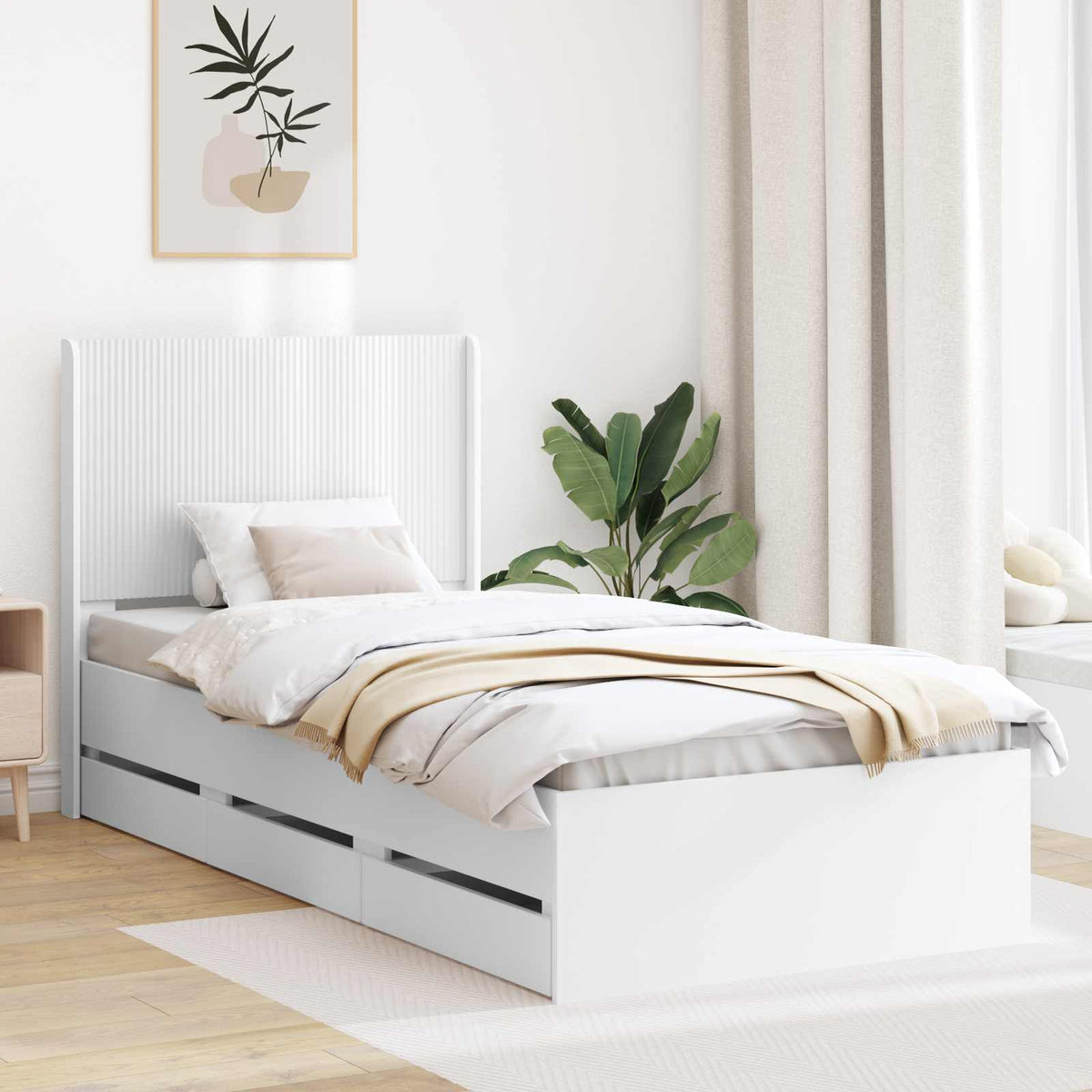 Bedframe met opbergruimte en hoofdbord met lade Wit 90 x 190 cm is nu te koop bij PeponiXL, paradijselijk wonen!